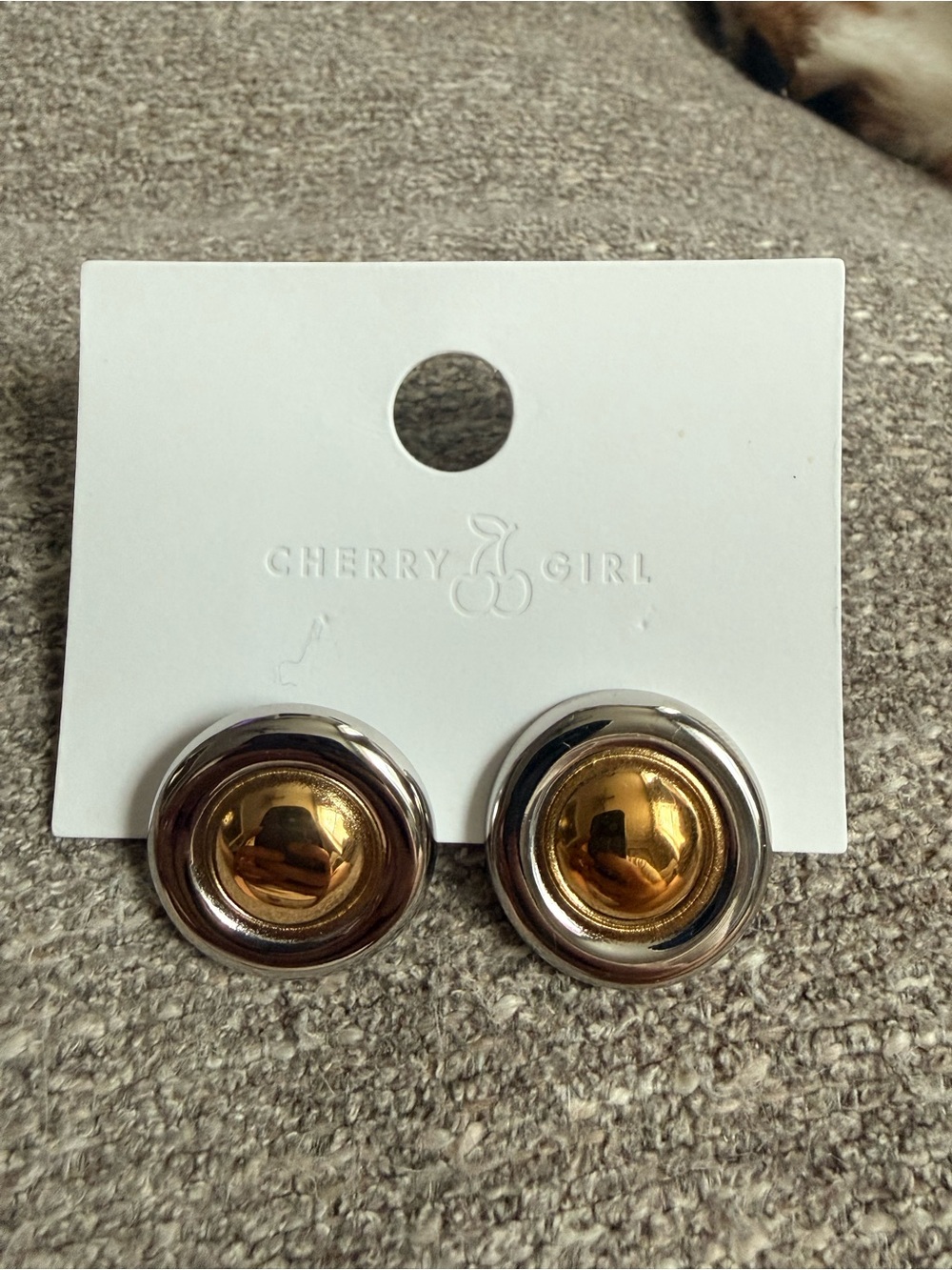 Two-Tone Gold & Silver Dome Stud Earrings